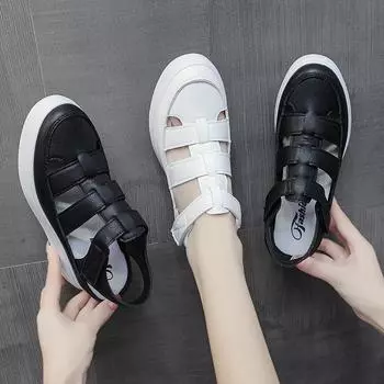 Римские сандалии женские новые стильные закрытые носки модные женские туфли на полой платформе Baotou летние босоножки с увеличенным голенищем 41