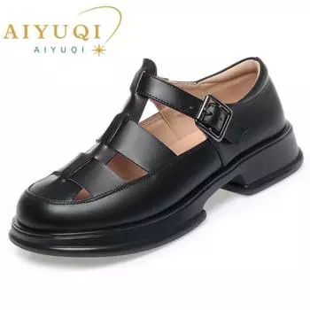 Римские сандалии, женские весенние женские сандалии из натуральной кожи, ажурные женские сандалии-гладиаторы на платформе 35