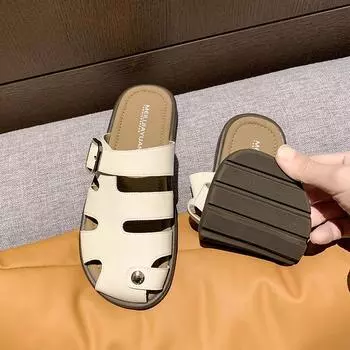 Римские тапочки, женские туфли на плоской подошве, летние повседневные открытые пляжные шлепанцы, модные сандалии с открытой пяткой, прогулочные шлепанцы Mujer 38 бежевый