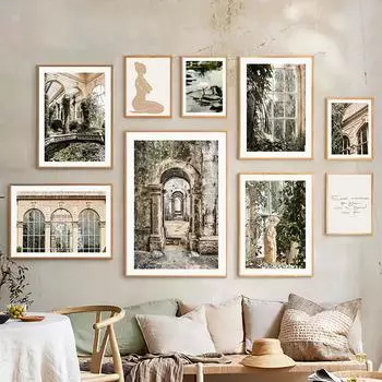 Римское здание, статуя на окне, лотос, цитаты, настенная живопись на холсте, плакаты на скандинавскую тему и принты, настенные панно для декора гостиной 21cm30cm NoFrame