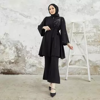 Rina Tunic Pants Suit Women Double Combination Stone Вышитая свободная модель