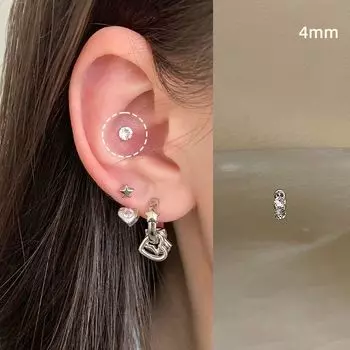 Ringring Store Double Ear-Hole Ear Studs Sterling Silver Needle Horseshoe Earring Bone Nail Small Ear Ring Earrings Fancy Earrings 4mm pure white 1