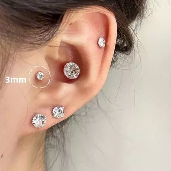 Ringring Store Ear Bone Stud S999 Sterling Silver Stud Earrings for Women Ear-Caring Silver Earrings Ear Ear Bone Pin Diamond Earrings 3mm1 only