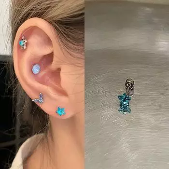 Ringring Store Medical Titanium Steel Star Ear Studs Titanium Alloy Huazi Ear Bone Stud Ear Ear Bone Pin Five-Pointed Star Earrings Sapphire Star 1 only