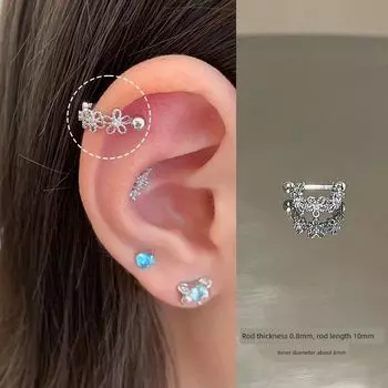 Ringring Store U-Shaped Ear Bone Stud Ring Medical Titanium Steel Ear Studs Small Titanium Alloy Circle Ear Cuff Female Eardrop Earring U-shaped hollow flower 1