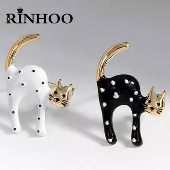 Rinhoo Белые Черные Эмалевые Рождественские Кошки Броши Для Женщин Мультяшные Животные Булавки На Лацкан Милая Пряжка Котенок Корсаж Рождественские Украшения