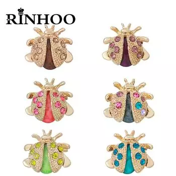 Rinhoo Красочные Стразы Маленькая Божья Коровка Броши Для Женщин Винтажные Насекомые Божья Коровка Булавки Милые Животные Жуки Значки Ювелирные Изделия