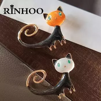 Rinhoo Милая мультяшная черная эмалевая брошь в виде кошки для женщин, милая брошь в виде ведьмы с поднятым хвостом, котенка, значок на лацкан, украшение на Хэллоуин