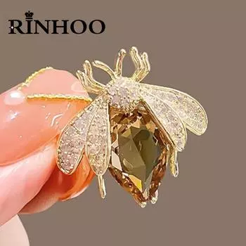 Rinhoo Роскошная брошь в виде летящей пчелы со стразами для женщин, изысканные хрустальные значки в виде насекомых, значки с пряжкой в виде животных, ювелирные изделия для вечеринок