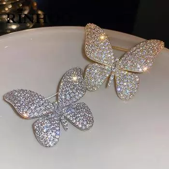 Rinhoo Shining Full Rhinestone Бабочка Брошь Для Женщин Элегантный Кристалл Насекомое Воротник Лацкан Булавки Животное Корсаж Украшения Для Вечеринки