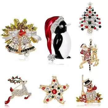Rinhoo Xmas Enamel Penguin Snowman Hats Brooch Pins Christmas Socks Animal Penguin Insect gloves New Year Gift Jewelry
