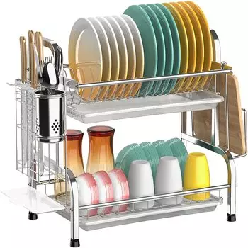 RiniroLis Drainer 2-уровневая сушилка для посуды из нержавеющей стали 304, сушилка для посуды, кухонное хранилище, большая разделочная доска для ножей, держатель для палочек для еды, легко готовить в японском стиле