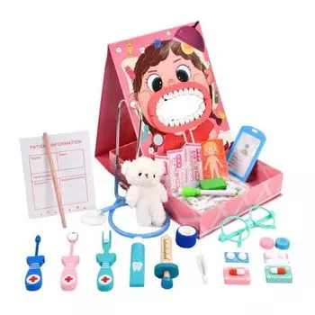 RinNoLab Learn Play 25 предметов Easy Box Girl Present Let s Dentistry, стоматолог, доктор, набор, хранение, форма, стиль, розовый, (Dental-Institute-Pink)
