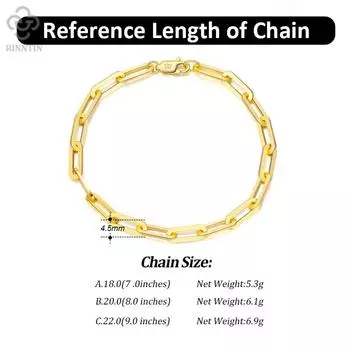 Rinntin 14k Gold Plated Genuine 925 Sterling Silver Paperclip Link Chain Bracelet For Women Men Hand Bracelet Jewelry Sb109 22cm