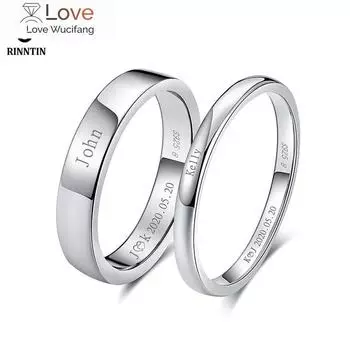 Rinntin 925 пробы стерлингового серебра женские кольца полированные круглые простые обручальные кольца помолвочные женские украшения бесплатная гравировка 5
