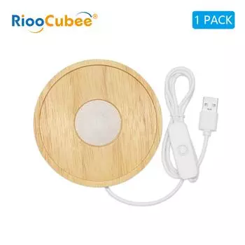 RiooCubee RGB LED Coaster with Wooden Base 8-Color Changing Touch Control Mood Light for Drinks/Decor Unique Gift Idea