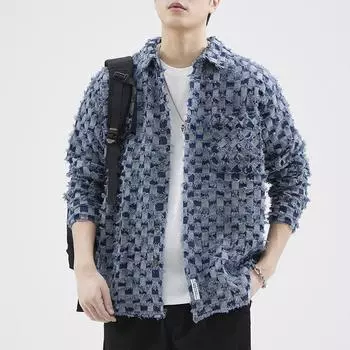 Разорванная синяя японская рубашка Tooling, мужская модная брендовая свободная рубашка большого размера, повседневная рубашка Ruffian, куртка, топ, модный M синий