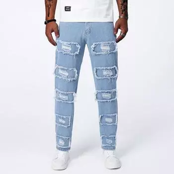 Ripped Jeans Men s Slim Feet Trousers Summer Thin Stretch Pants Men 29 синий