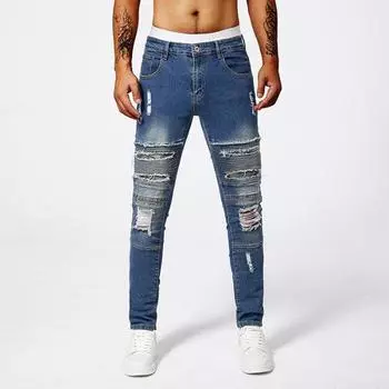 Ripped Jeans Men s Slim Feet Trousers Summer Thin Casual Korean Style Pants Men 29 синий