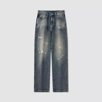 Ripped Jeans Men s Spring New Retro Casual Trousers American High Street Loose Straight Pants 28 синий