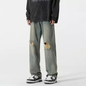 Ripped Straight Jeans Men s New Men s Trousers Wide-leg Loose Casual Men s Pants American High Street S