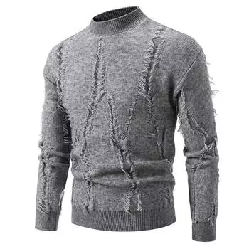 Ripped Sweater Men s Autumn and Winter New Sweater Knitted Sweater Men s Thickened Men s Sweater M