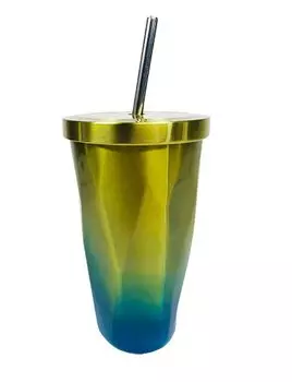 RISACCA Stainless Steel Tumbler Vacuum Insulated Straw with Lid 500ml Large Capacity Portable Warm/Cold (Yellow/Blue)