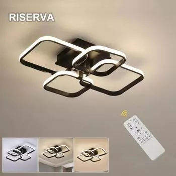 RISERVA черный квадратный светодиодный потолочный светильник из алюминия с 4 головками, 47 Вт, 58*46 см, регулировка яркости с помощью пульта дистанционного управления, 220 В