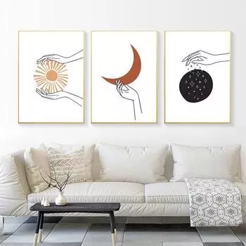 Рисование линий, печать на холсте, небесные линии, художественная живопись, линии, руки, плакат, солнце, луна, звезды, изобразительное искусство, настенные художественные фотографии, декор для спальни 21cm30cm NoFrame