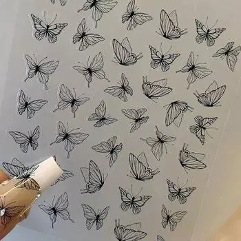 Рисованная жидкая бабочка наклейка для нейл-арта ультратонкая слайдер-декорация прозрачные наклейки черно-белая самоклеящаяся наклейка