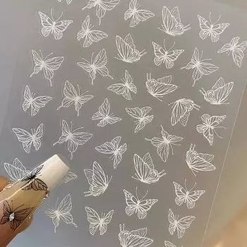 Рисованная жидкая бабочка наклейка для нейл-арта ультратонкая слайдер-декорация прозрачные наклейки черно-белая самоклеящаяся наклейка белый