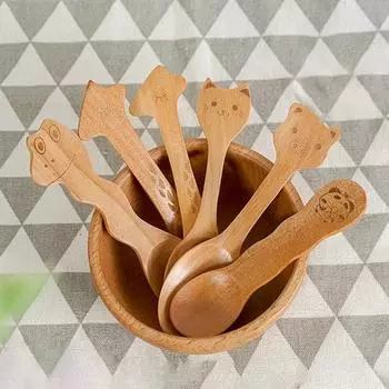 Рисовая ложка Высокотемпературная устойчивость Широкие применения Глянцевая поверхность Практичная симпатичная кошка Свинья Змея Деревянная Ежедневное использование A