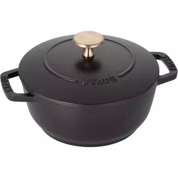 Рисоварка staub Black S с двумя ручками, литая эмалированная, 1 чашка, совместимая с IH, японская Wanabe 16 см [Авторизованный продукт] Wa-NABE 40501-000 чёрный