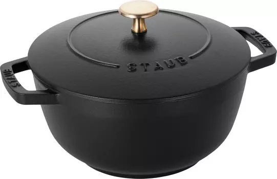 Рисоварка staub черная L с двумя ручками, литая эмалированная, на 3 чашки, совместимая с IH, японская Wanabe 20 см [Авторизованный продукт] Wa-NABE 40501-009 чёрный