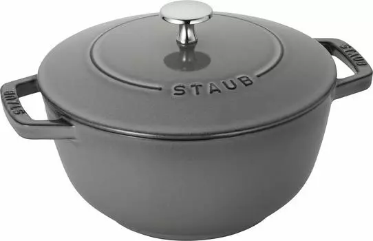 Рисоварка Staub Gray L Two Hand Литая эмалированная кастрюля 3 чашки IH совместимая с японским Wanabe 20 см [Авторизованный продукт] Wa-NABE 40501-010 серый