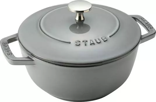 Рисоварка Staub Gray M с двумя ручками, литая эмалированная, на 2 чашки, совместимая с IH, японская Wanabe 18 см [Авторизованный продукт] Wa-NABE 40501-006 серый