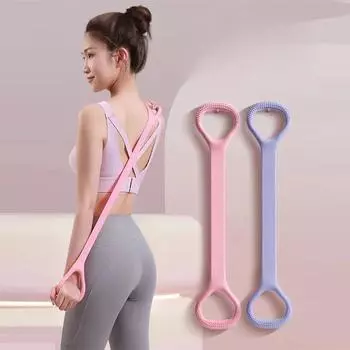 Рисунок 8. Эспандер для йоги. Эластичная лента для йоги. Бытовая эластичная веревка с открытой спиной, плечами и ногами. Обучение йоге для начинающих. 70 розовый