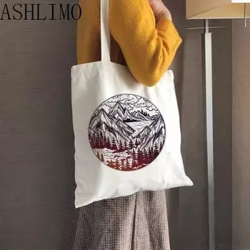 Рисунок Illustratpor Дизайн с принтом Harajuku Женская сумка через плечо Холщовая сумка большой вместимости Повседневные сумки-шоппер Сумки для покупок для девочек 24*26cm