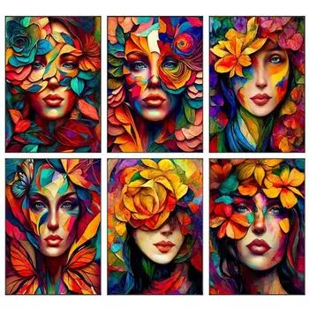 Рисунок маслом Цветок Женщина Абстрактная картина на холсте Печать плаката Настенная картина для гостиной Домашний декор Без рамки 21*30cm No Frame