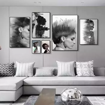 Рисунок маслом пейзаж искусство холст картина абстрактный черно-белый богиня подарок постер гостиная украшение дома фреска без рамки 21*30cm No Frame