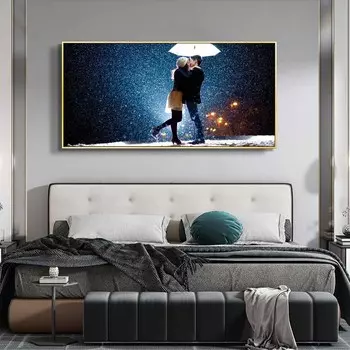 Рисунок маслом влюбленные поцелуй на закате искусство холст картина гостиная коридор офис украшение дома фреска без рамки 20*40cm No Frame