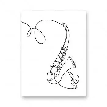 Рисунок Настенное искусство Холст Постер Музыка Принт Скандинавский Фортепиано Гитара Саксофон Линия Абстрактная Минималистичная Живопись Картина Гостиная Деко 21cm30cm NoFrame