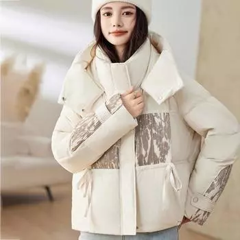 Рисунок тушью 2024 года, новая белая куртка на утином пуху, женская универсальная модная темпераментная тонкая куртка с плетением S size 90-55kg белый