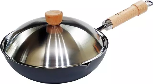 River Light Kiwami JAPAN Iron Frying Deep Set with Iron Nitriding IH Rust Made in Japan JS1426 Pan, Stir-Fry Pot, Lid, 26cm, Nitride, Processing, чёрный