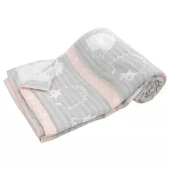 Rivere Марля Ежик Хлопок Летнее Светло-розовое Одеяло, Односпальное, Трехслойная Марля, Принт, Смесовое, Одеяло,