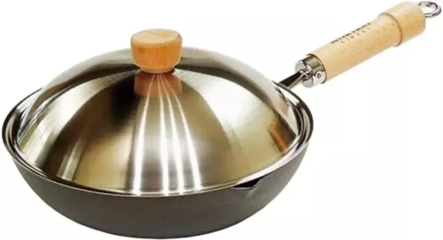 Riverlight JS1424 Kyoku JAPAN Iron Frying Pan Deep Fry Pan with Lid Set, 9.4 inches (24 cm), Iron Nitriding, IH Compatible, Rust Resistant, Wok, Made