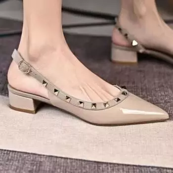 Rivet designer 2025spring new sexy pointed high heels elegant dress party comfortable wear-resistant ladies buckle sandals34-40 34 грязно-белый