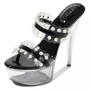 Rivet high heels women s sandals T-table catwalk rhinestone large size shoes supply flat and comfortable 35