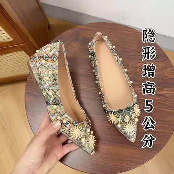 Rivet pointed single shoes women s spring and summer new gentle small inner height increase 5cm ladyshoes autumn 34