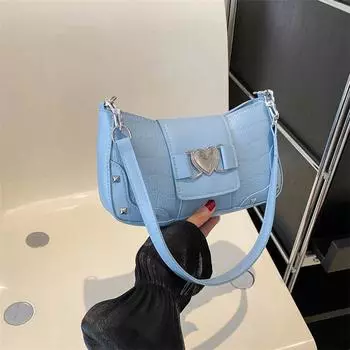 Rivets simple and fashionable 2024 autumn new solid color Korean chain casual crossbody underarm small square bag women s bag синий